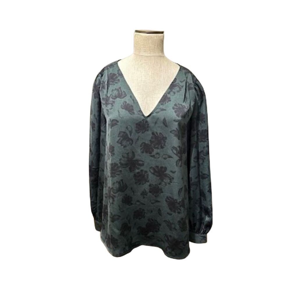 New Ava Viv Womens Green Floral Lightweight Silky Long Sleeve Blouse Shirt 1X